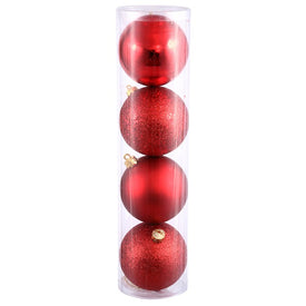 12" Red Four-Finish Ball Christmas Ornaments 4 Per Bag