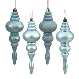 7" Baby Blue Finial Ornaments with Four-Finishes 8 Per Box