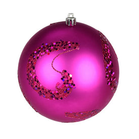 4.75" Fuchsia Matte Sequin Swirls Christmas Ornaments 4 Per Bag