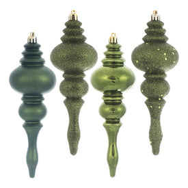 7" Moss Green Four-Finish Finial Christmas Ornaments 8 Per Box