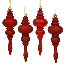 7" Red Four-Finish Finial Christmas Ornaments 8 Per Box