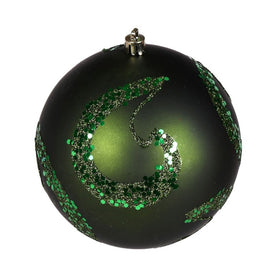 4.75" Moss Green Matte Sequin Swirls Christmas Ornaments 4 Per Bag