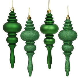 7" Green Four-Finish Finial Christmas Ornaments 8 Per Box