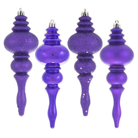 7" Purple Four-Finish Finial Christmas Ornaments 8 Per Box