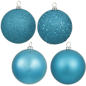 8" Turquoise Four-Finish Ball Christmas Ornaments 4 Per Bag