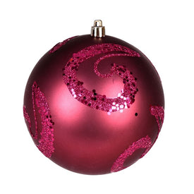 4.75" Berry Red Matte Sequin Swirls Christmas Ornaments 4 Per Bag