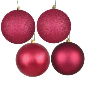 8" Berry Red Four-Finish Ball Christmas Ornaments 4 Per Bag
