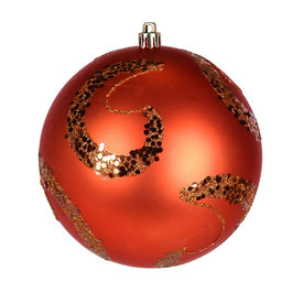 4.75" Burnished Orange Matte Sequin Swirls Christmas Ornaments 4 Per Bag