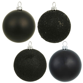 8" Black Four-Finish Ball Christmas Ornaments 4 Per Bag