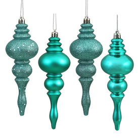 7" Teal Four-Finish Finial Christmas Ornaments 8 Per Box