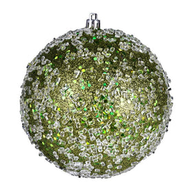 6" Olive Glitter Hail Balls Ornaments 4 Per Bag