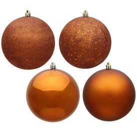 8" Copper Four-Finish Ball Christmas Ornaments 4 Per Bag