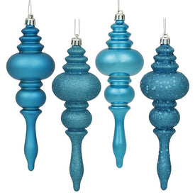 7" Turquoise Four-Finish Finial Christmas Ornaments 8 Per Box