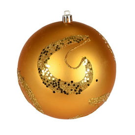 4.75" Honey Gold Matte Sequin Swirls Christmas Ornaments 4 Per Bag