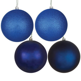 10" Midnight Blue Four-Finish Ball Christmas Ornaments 4 Per Bag