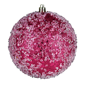 6" Fuchsia Glitter Hail Balls Ornaments 4 Per Bag
