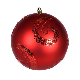 4.75" Red Matte Sequin Swirls Christmas Ornaments 4 Per Bag