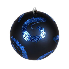 4.75" Midnight Blue Matte Sequin Swirls Christmas Ornaments 4 Per Bag
