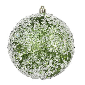 6" Moss Green Glitter Hail Balls Ornaments 4 Per Bag