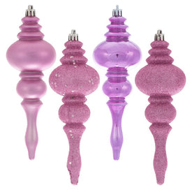 7" Pink Four-Finish Finial Christmas Ornaments 8 Per Box