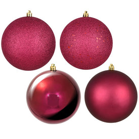 4" Berry Red Four-Finish Ball Christmas Ornaments 12 Per Box
