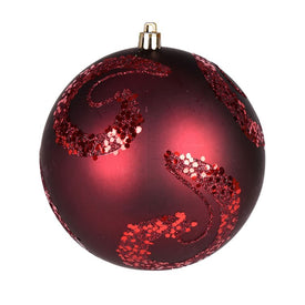 4.75" Wine Matte Sequin Swirls Christmas Ornaments 4 Per Bag