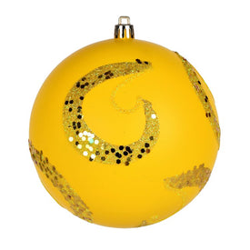 4.75" Yellow Matte Sequin Swirls Christmas Ornaments 4 Per Bag