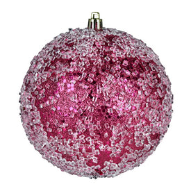 6" Berry Red Glitter Hail Balls Ornaments 4 Per Bag