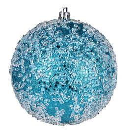 6" Turquoise Glitter Hail Balls Ornaments 4 Per Bag