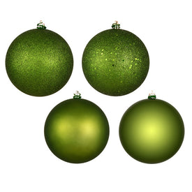 4" Juniper Green Four-Finish Ball Christmas Ornaments S12 Per Box