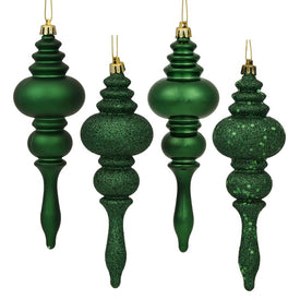 7" Emerald Four-Finish Finial Christmas Ornaments 8 Per Box
