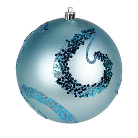 4.75" Baby Blue Matte Sequin Swirls Christmas Ornaments 4 Per Bag