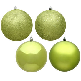 12" Lime Four-Finish Ball Christmas Ornaments 4 Per Bag