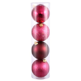 8" Wine Four-Finish Ball Christmas Ornaments 4 Per Bag
