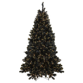 7.5' Pre-Lit LED Black Crystal Pine with Gold Glitter Artificial Christmas Tree - Clear Lights