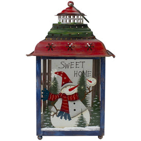 15" Red Green and Blue Snowman Christmas Candle Lantern