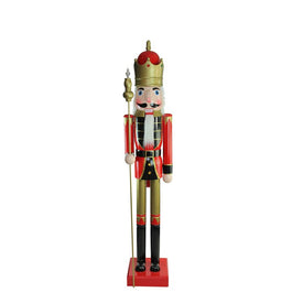 6' Giant Commercial-Size Wooden Red Black and Gold Christmas Nutcracker King with Scepter
