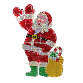48" Holographic Lighted Waving Santa Claus Christmas Yard Art Decoration
