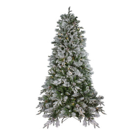 7.5' Pre-Lit Medium Flocked Mixed Colorado Pine Artificial Christmas Tree - Warm Clear LED Lights