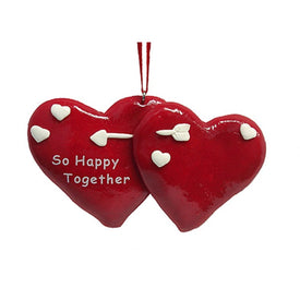 4.25" Red and White "So Happy Together" Hearts Christmas Ornaments Club Pack of 24