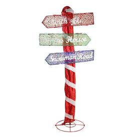 4.75' Red and White Pre-Lit LED Christmas Outdoor Folding Road Sign