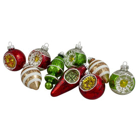 3.5" Silver and Red Glass Two-Finish Retro Reflector Glittered Christmas Ornaments 9-Count