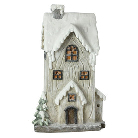 19" Ivory and Brown LED Lighted Battery-Operated Two-Story House Christmas Decor