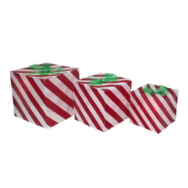 Red and White Striped Gift Box Outdoor Christmas Decor Set of 3