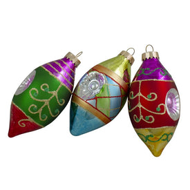 4.25" Multi-Color with Retro Reflectors Glass Finial Christmas Ornaments 3-Count