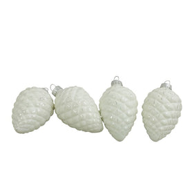 3" White and Silver Matte Pine Cone Glass Christmas Ornaments 4-Count