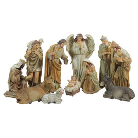 Eleven-Piece Traditional Earth Tones Religious Christmas Nativity Figurine Set