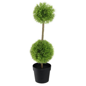 16" Potted Two-Tone Double Grass Ball Topiary Artificial Christmas Tree - Unlit