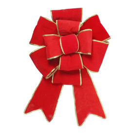 26" x 40" Giant Red 3D 11-Loop Velveteen Christmas Bow with Gold Trim