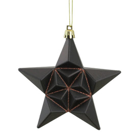 5" Matte Chocolate Brown Glittered Star Shatterproof Christmas Ornaments 12-Count